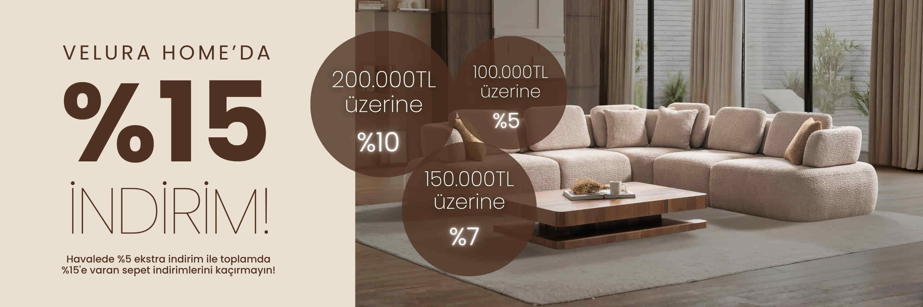 Velura Home'da %15 indirim fırsatı!